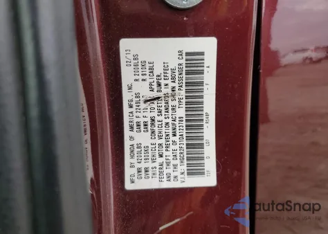 2013 Honda Accord Lx from USA, damaged, VIN 1HGCR2F31DA123789